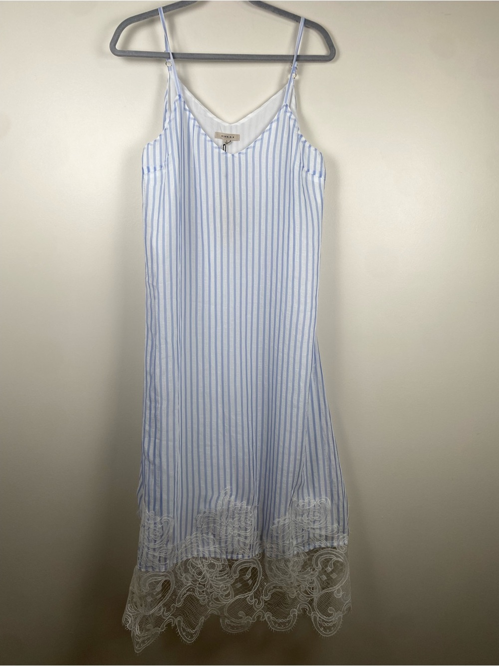 NWT Gilli Blue & White Striped Lace-Trim Dress Medium
